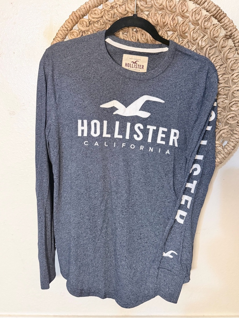 Hollister Navy Heather Long Sleeve Tee with White Logo